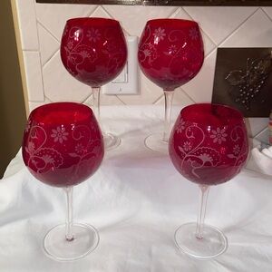 Set of 4 Vintage MCM crystal Etched Wine Glasses Goblets